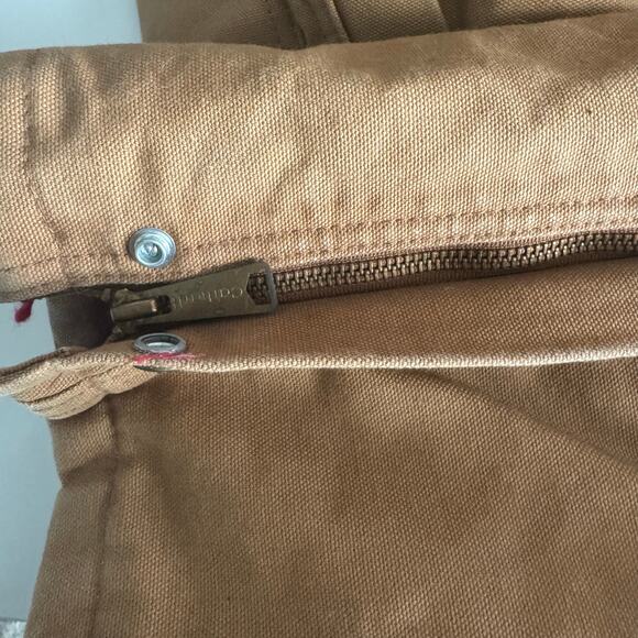 Carhartt Dungarees 42x32 Tan Overalls Quilted Duck Bib Double Knee Distressed - Picture 10 of 10